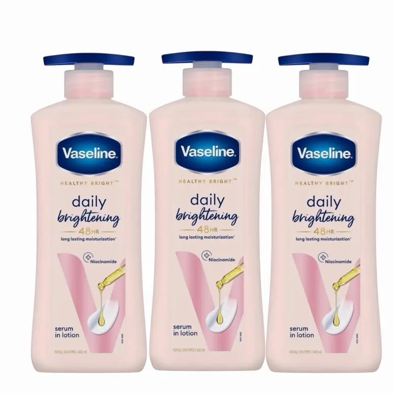 Vaseline Daily Brightening Body Lotion with Serum (Pack of 3, 400 ml) - Alcohol-Free Cream Body Butters, Long-Lasting Hydrating Moisturizer for Normal-Dry Skin, Hydrate & Lock in Moisture, Beauty & Personal Care Bath Product