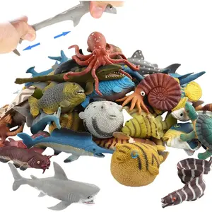 18 Pack Assorted Ocean Animal, Stretchy and Floating Rubber sea Animals Toy Set, Mini Realistic Under The Sea Life  for Toddler Bath Bathtub, Shark Octopus Fish Toys Bulk for Kid Party action