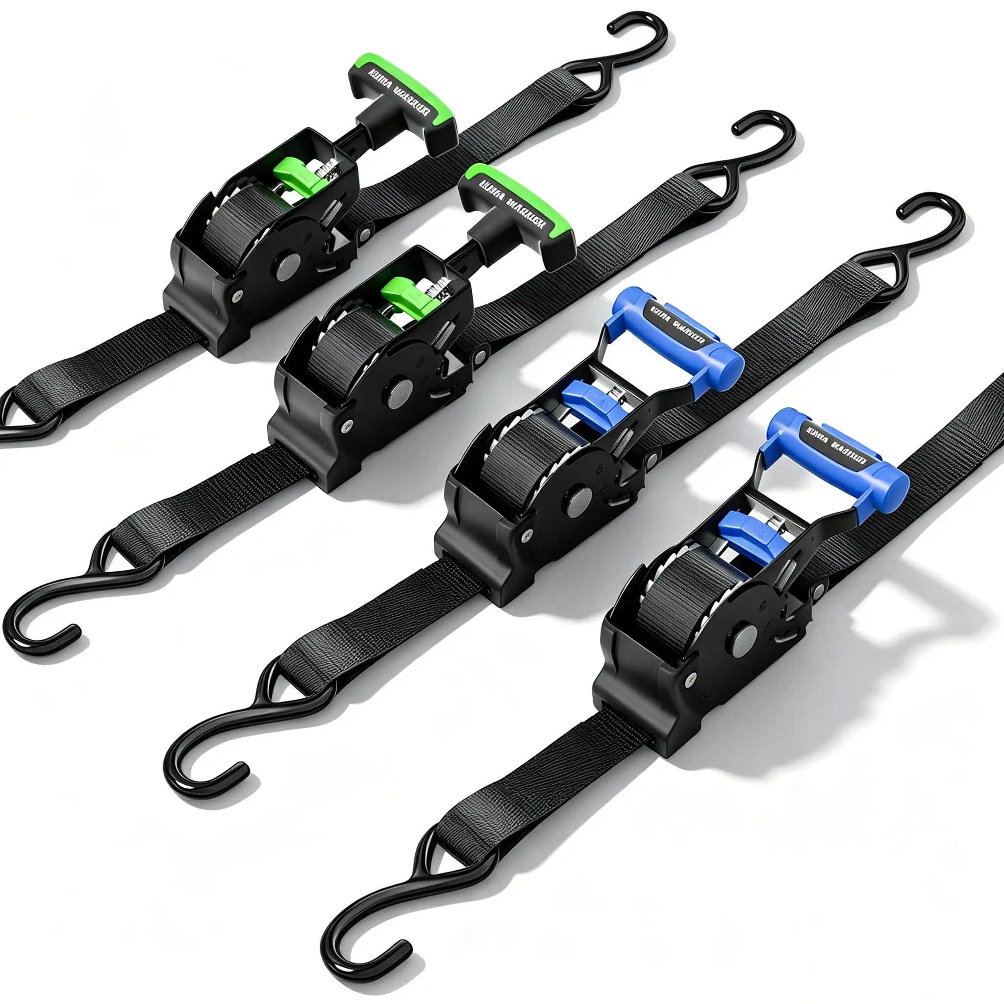VerveWave 1" x 10' Retractable Ratchet Straps, 2 Pack, 1500lb Max Break Strength, Medium Duty Self Retracting Tie Down Straps for Truck, Cargo Trailer