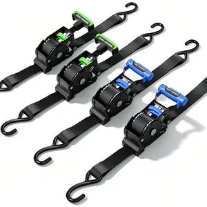 VerveWave 1" x 10' Retractable Ratchet Straps, 2 Pack, 1500lb Max Break Strength, Medium Duty Self Retracting Tie Down Straps for Truck, Cargo Trailer