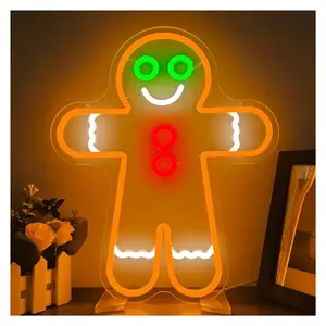 Sign Illuminated Gingerbread Man Neon Sign Dimmable LED Light Wall Decoration For Interior Windows Bedroom Wedding Bar Party 31.5cm×38cm