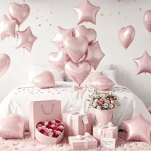 Pink heart-shaped balloons, 12 pink macaron 18 inch heart-shaped balloons and star aluminum foil balloons, suitable for girls' and women's birthday parties, gender revealing, pink birthdays, wedding anniversaries