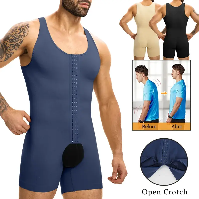 Men's Full Body Shapewear Bodysuit - Slim Fit, Sleeveless, Chest Compression, Tummy Control, Breathable, Lightweight, Soft Stretchy Bestie Fabric, Stylish Sportswear for Fitness Workouts
