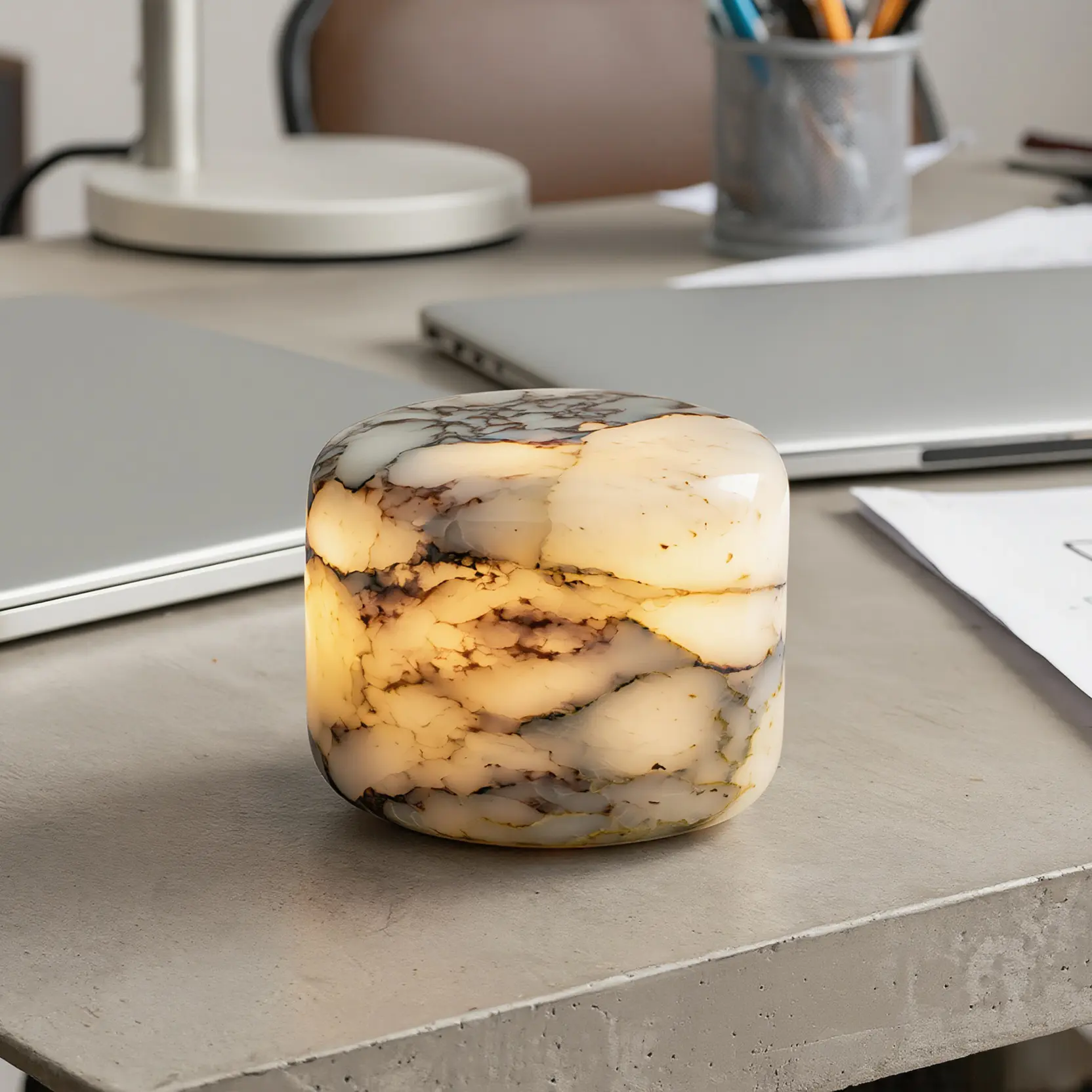 Luxury Marble Touch Table Lamp, Type-C Rechargeable Small Ambient Lamp, Indoor Aesthetic Home Decor for Bedroom, Living Room (Home Improvement Lighting Accessory)