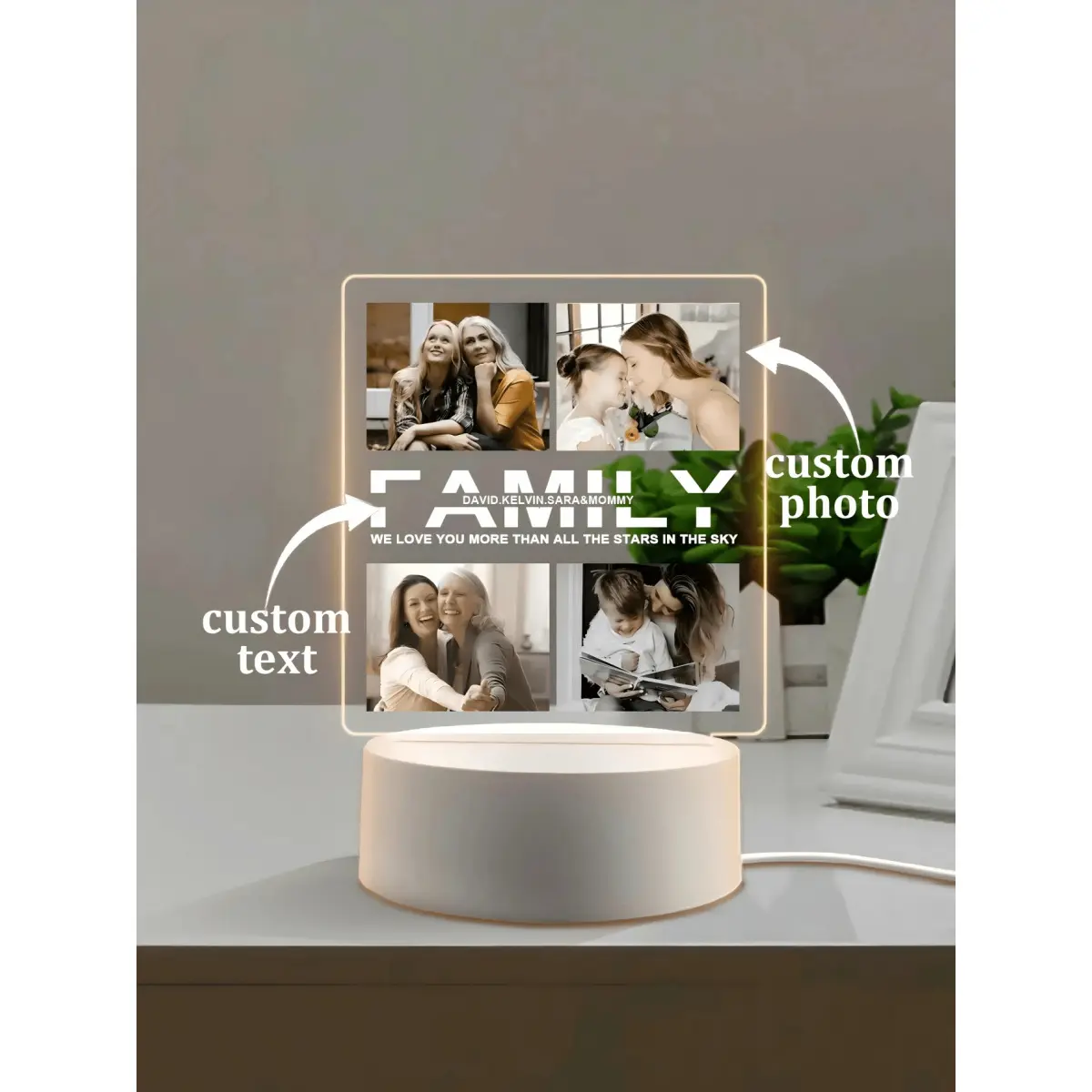 Personalized Acrylic Night Light Plaque, Custom Photo LED Lamp With Clear Acrylic Display For Birthday Anniversary Wedding Home Office Decor Gift Option