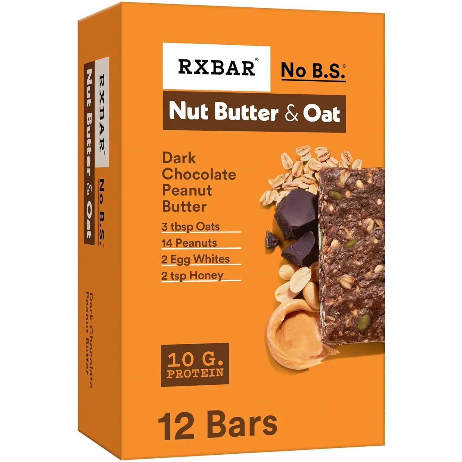 RXBAR Nut Butter & Oat Protein Bars – Dark Chocolate Peanut Butter (12 Bars, 23.2oz)