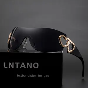 Y2K-style frameless fashion sunglasses with double-heart detail, metal frame and PC lenses - women's fashion sunglasses, metal frame fashion glasses |   Y2K fashion glasses |   Polycarbonate lenses