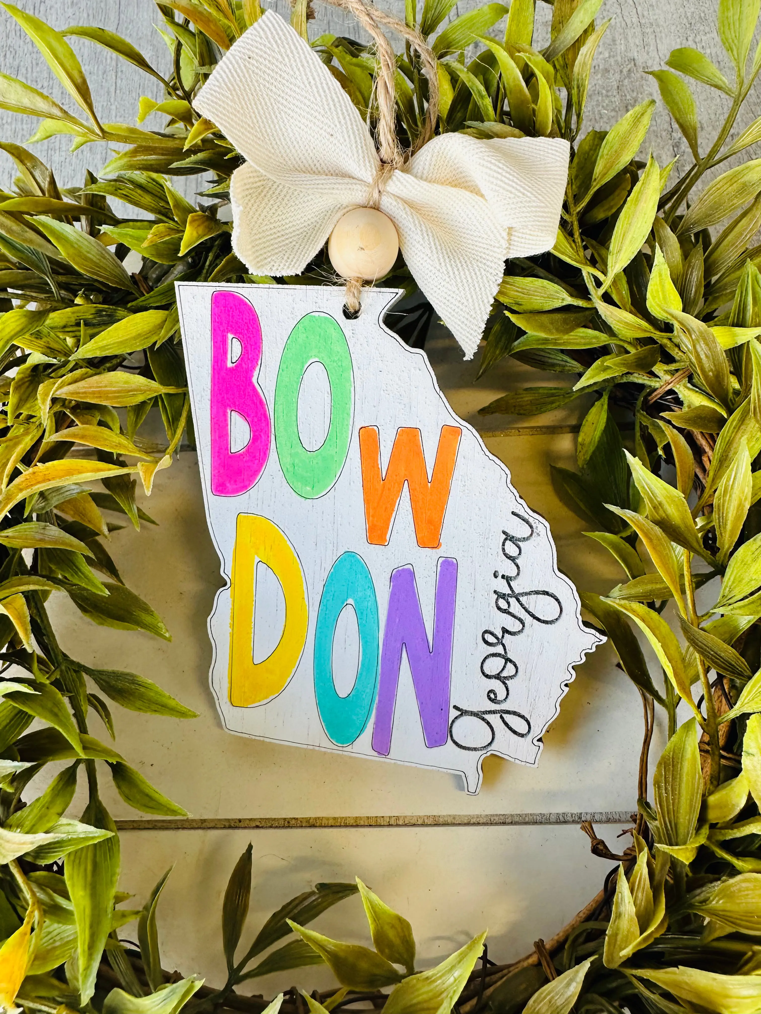 Hand-Painted Laser Engraved Bowdon, GA State Holiday Ornament - Custom Order Hometown Pride Room Decor, Home Festive Supply, State Shape