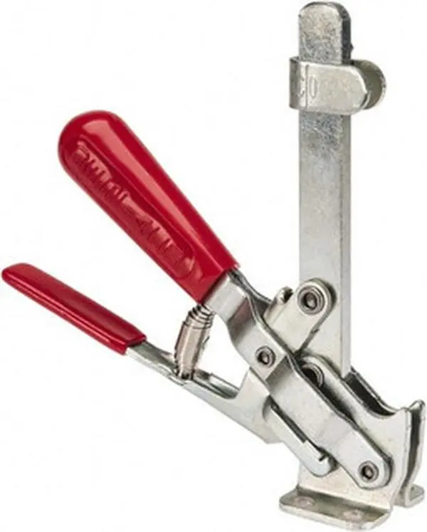 Destaco Carbon Steel Manual Toggle Action Hold Down Clamp - Model 207-LR, 1 Clamp, 500lb Holding Capacity, Vertical Handle, 57° Handle Movement, 99° Bar Opening, Solid Bar, Flanged Base, Electro-Plated Zinc