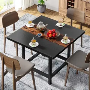 Tribesigns Square Dining Table for 4 People, Farmhouse Wooden Kitchen Table for Backyard, Dining Room, Small Space (Not with Chair)