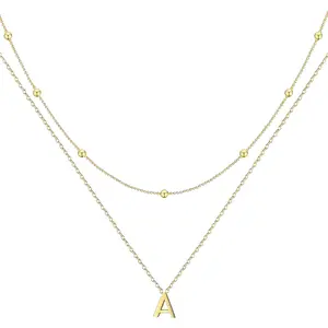 Women's Initial Bohemian Necklace - Delicate Golden Tiered Initial Necklace Tiny A-Z Pendant Choker Necklace Fashionable and Cute initial Necklace Women's Jewelry Necklace with Adjustable Layering Accessories