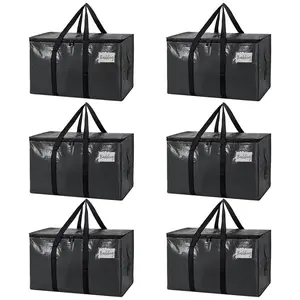 NOVIDA Large Moving Bags, 6 Pack Black Heavy Duty Totes For Storagewith Visible Labels , Wrap Around Handles, Storage Bags for Space Saving, Change of seasons Alternative to Moving Boxes Back to school season mothersdaygift