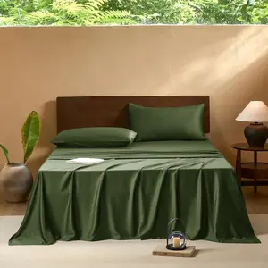 King Sheets Set,Luxuriously 400 Count Organic Viscose Derived from Bamboo Bed Sheet,Cooling Sheets for King Size 4 Piece Deep Pockets Bedding Sheets &Pillowcases-Dark Green