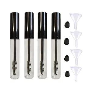 4 Pack of 0.34 Oz (10ml) Empty Mascara Tube - Refillable, Leak-proof Plastic Mascara Bottles with Eyelash Wand and Labels Included
