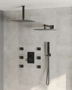 12" High-Pressure 2.5 GPM Rainfall Celling & Wall Mount Complete Shower System | Smart Temp Flow | Revitalize with Body Jets | Stable Water Temperature | Precision Temperature Control | 15 Spray patterns | Pressure-Balanced | DualJetSpa