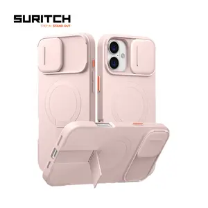 SURITCH for iPhone 16 Pro Max Case  with Stand Mobile Phone Case Camera Protection Slide Camera Shockproof Protective Case Cover