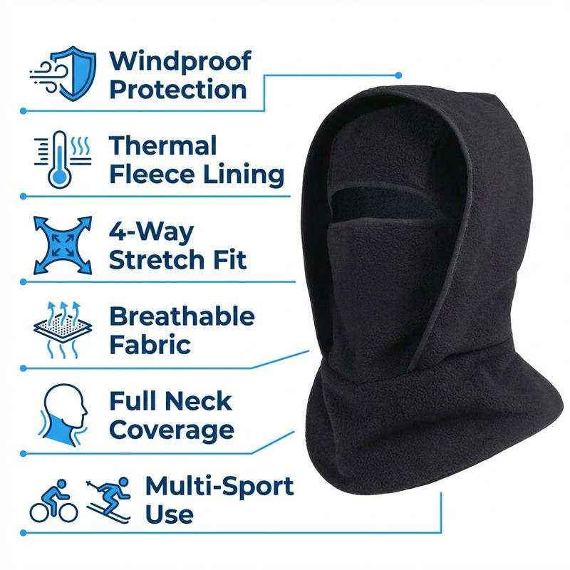 Balaclava Ski Mask for Men & Women - Windproof Fleece Hood Winter Face Mask & Neck Warmer, Thermal One-Piece Pullover Hat for Skiing, Cycling, Motorcycle, Running & Extreme Cold Weather Gear, Soft Breathable Helmet Friendly Head Cover