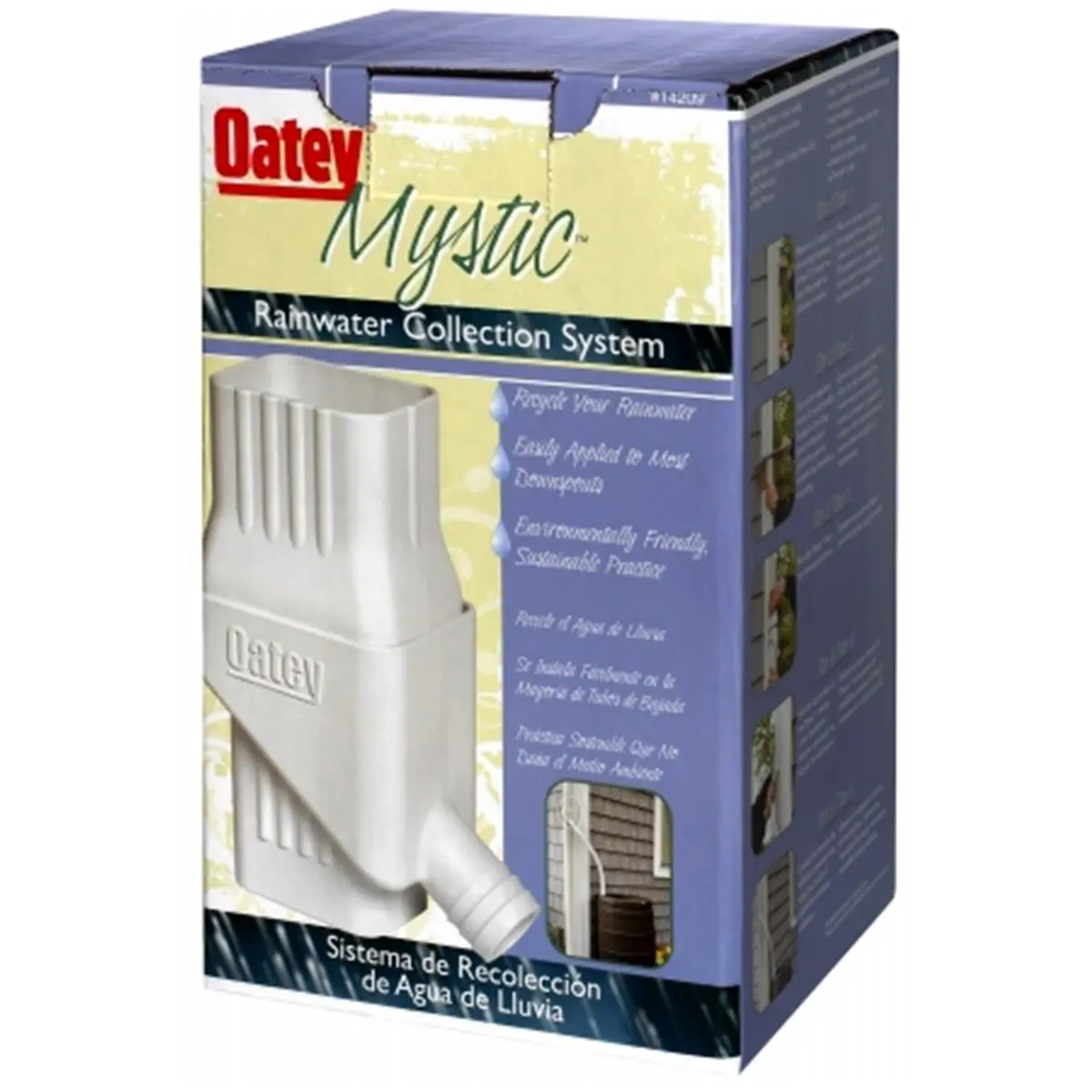 Oatey Company Mystic Rainwater Collection System, 2-Piece Design, 9.5 Height, 5.2 Length, 6 Width, 2"x3" Standard Downspout Fit, Rainwater Redirection, Lawn & Garden Watering Solution, Paintable, Can Be Painted