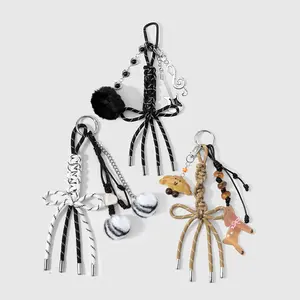 1 piece vintage fashion, versatile dark gothic style; multicolor handmade braided cord; CCB bead strand; bow tassel; reindeer and horn motifs; small bear decoration; DIY keychain/bag charm; suitable for women’s everyday wear; ideal as a holiday gift