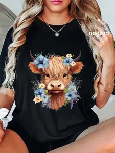 100% Cotton Unisex Cow Scottish Highland Cow Western Wear Highland Cow T-Shirt Black