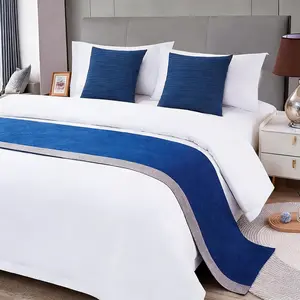 Blue Bed Runner 82 x 20 Inch Patchwork Reversible Bed Scarf for Full & Queen Size Bed Striped Blue and Grey Quilted Bed Runner Decorative for Hotel Bedroom Home - 1 Piece