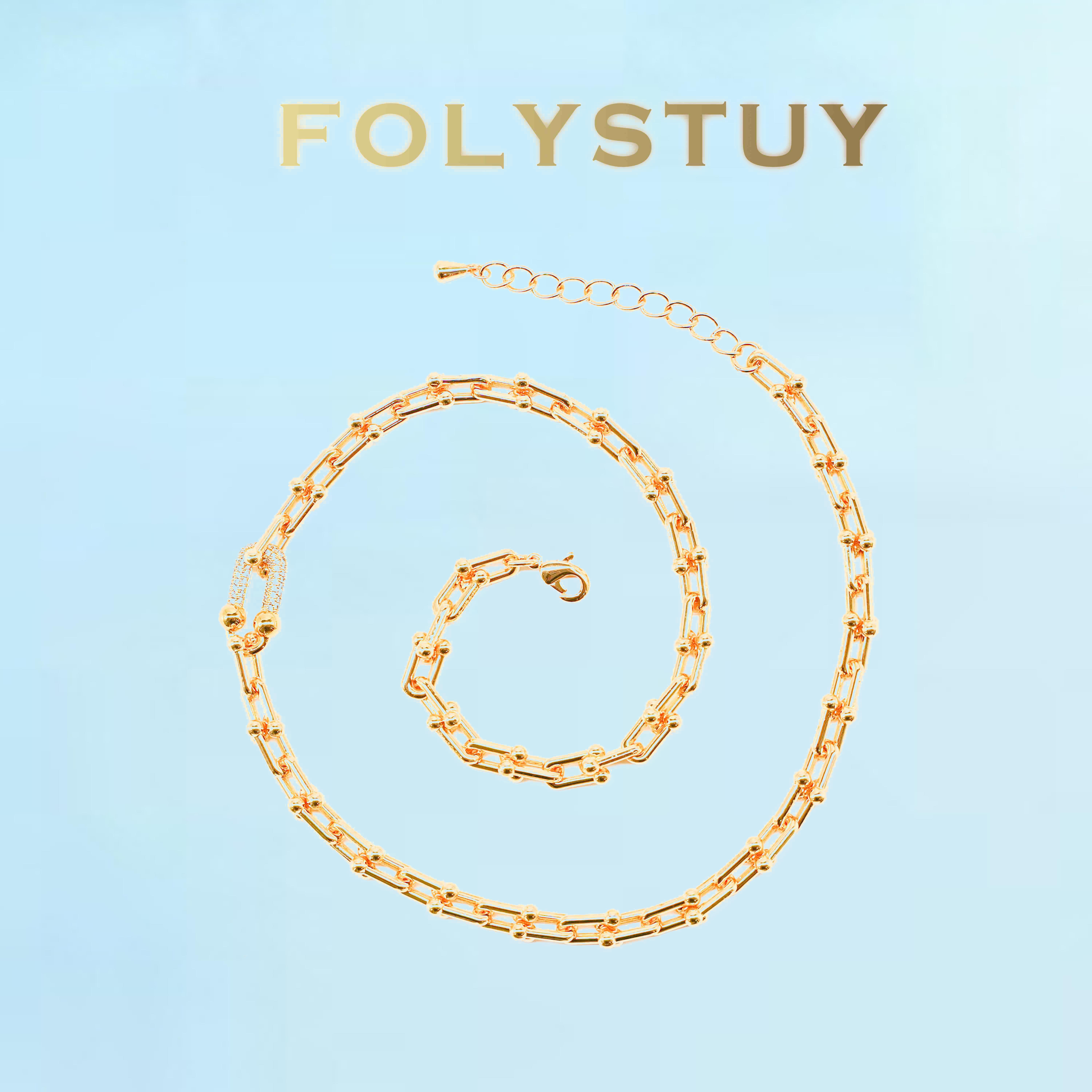 [FOLYSTUY (Y120)]Adjustable U-Link Chain Necklace, 0.31" Width 19.6" Length Everyday Wear Accessory