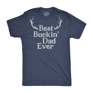 Mens Best Buckin Dad Ever Antlers T shirt Funny Fathers Day Hunting Tee for Guys Mens Funny T Shirts Cool Vintage Fashion T-Shirt Gift Classic Menswear Dad Joke Apparel for Men Funny Hunting Short Sleeve Navy -