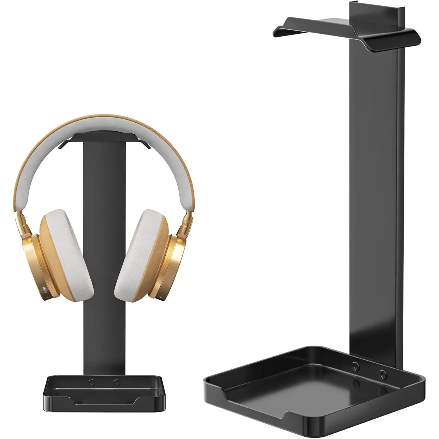 Headphone Stand Metal Headset Holder: Upgraded Stability Headset Holder - Black Earphone Stand with Bottom Storage for All Headphone.