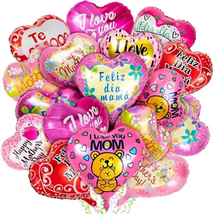 Mother Day Foil Balloons, 24Pcs Premium Happy Mother’s Day Balloons, Large Size Best Mom Day Heart Balloons for Mother's Day Party Birthday Decorations Supplies