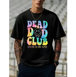 Dead Dad Club T-Shirt – Funny Dark Humor Shirt with Rainbow Tie-Dye Text & Dripping Smiley Graphic, Edgy Meme Tee, Father's Day TShirt, Gift For Him, Full Sizes