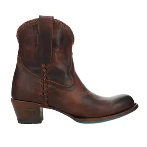 Lane Womens Plain Jane Braided Round Toe Bootie Casual Boots Ankle Low Heel 1-2" - Brown