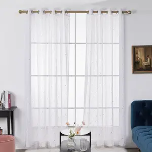 Deconovo Faux Linen Sheer Curtains(2 Panels, Foil Printed Pattern) - Indoor Sheer Curtains/Drapes with Grommet/Rod Pocket for Living Room/Bedroom