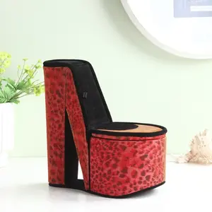 9" Tall Display Jewelry Box with Hidden Storage High Heel Shoe Design Leopard Print