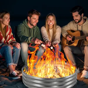 HGD 60 Inch Diameter Round Galvanized Fire Pit Ring/Fire Ring - Foldable and Perfect for Outdoor Gatherings and Campfires in The Yard/Garden/Park/Beach (5 FT Diameter, Silver)