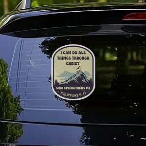 Mountain Bible Verse Sticker - Philippians 4:13 Nature Christian Vinyl Decal