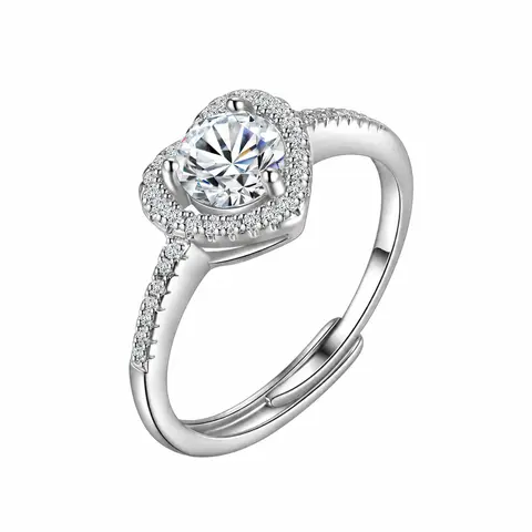 FASJEWLY Women's Luxury Heart Cluster Halo Ring - Cubic Zirconia Pavé Band, Adjustable Hypoallergenic Flexible Beating Heart Elegant Glittering Fashion Stackable Accessory Ring, GF Gift for Women, Adults Female Everyday Wear Costume Jewelry, Elegant Glitt