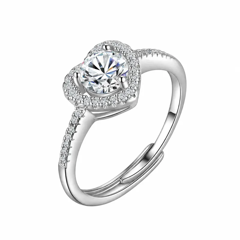 FASJEWLY Women's Luxury Heart Cluster Halo Ring - Cubic Zirconia Pavé Band, Adjustable Hypoallergenic Flexible Beating Heart Elegant Glittering Fashion Stackable Accessory Ring, GF Gift for Women, Everyday Wear Costume Jewelry, Elegant Glittering Ring, Fa