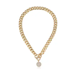 Ettika Cubic Zirconia Disc Charm Chain Necklace