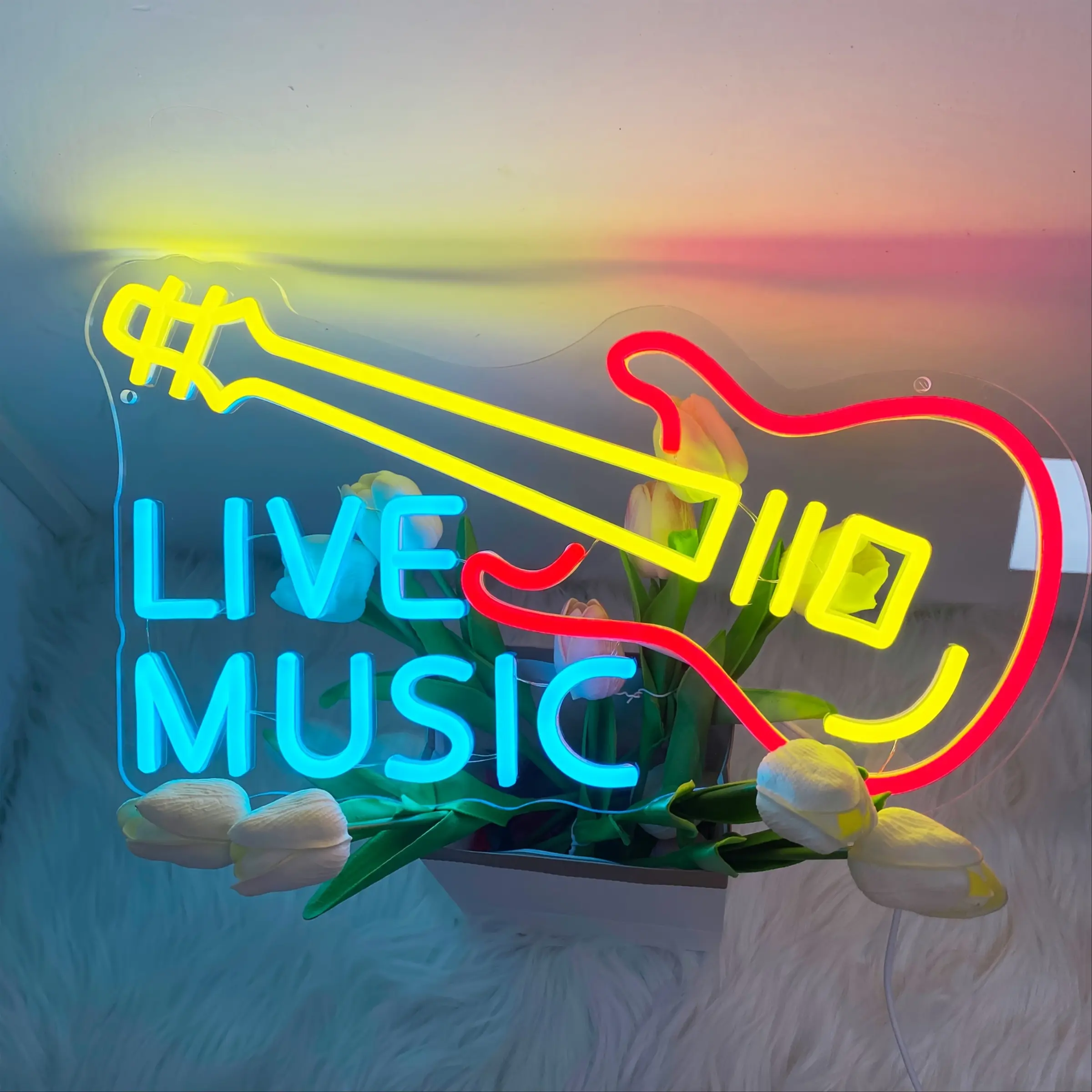 LED Neon Guitar Sign | USB-Powered Wall Decor with Push Button Control for Bedroom, Home, Party | Decorative Lighting for Music Lovers