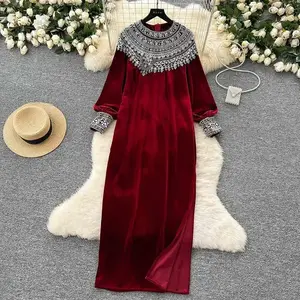 Women’s Autumn/Winter Plus Size Velvet Dress – New Elegant French-Style Design
