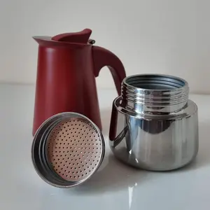 New 2/4/6/9-cup Matte Red Stainless Steel Moka Pot Matching-color handle 304 stainless steel Espresso maker Compatible with stovetop and electric ceramic cooktops Perfect for holidays and birthdays