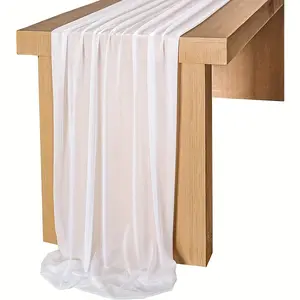 Solid Color Shiny Fabric Chiffon Table Runner Hotel Wedding Table Runner Glitter Fabric Party Table Runner Polyester Chiffon