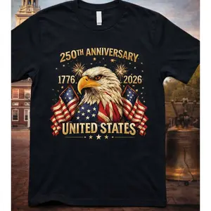 100% Men's Round Neck T-Shirt with Eagle Pattern| 250 Years 1776- 2026 United States Flag Design, Ideal for Thanksgiving, Christmas, Summer, and Casual Attire, Men's Casual Comfortable T-Shirt11