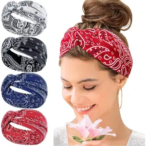 4 Pack Wide Headbands for Women's Hair Head Bands Adult Women Elastic Head Bands Soft Ladies Boho Fashion Bandanas Knot Twisted Knot Hair Accessories (Multicolor-4pcs, One size)