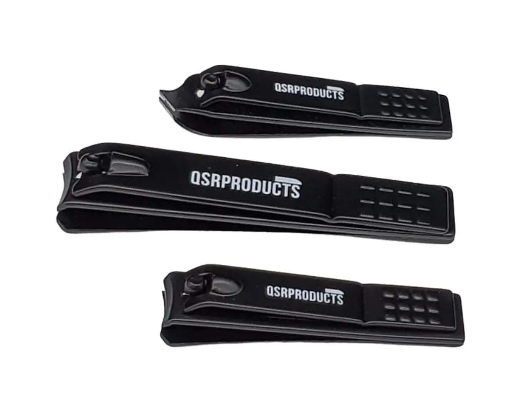 QSRProducts 3 Pc Nail Cutter Set - Finger, Toe & Straight Edge Clippers - Black Matte Stainless Steel for Men & Women's Nail Care - Professional Grade