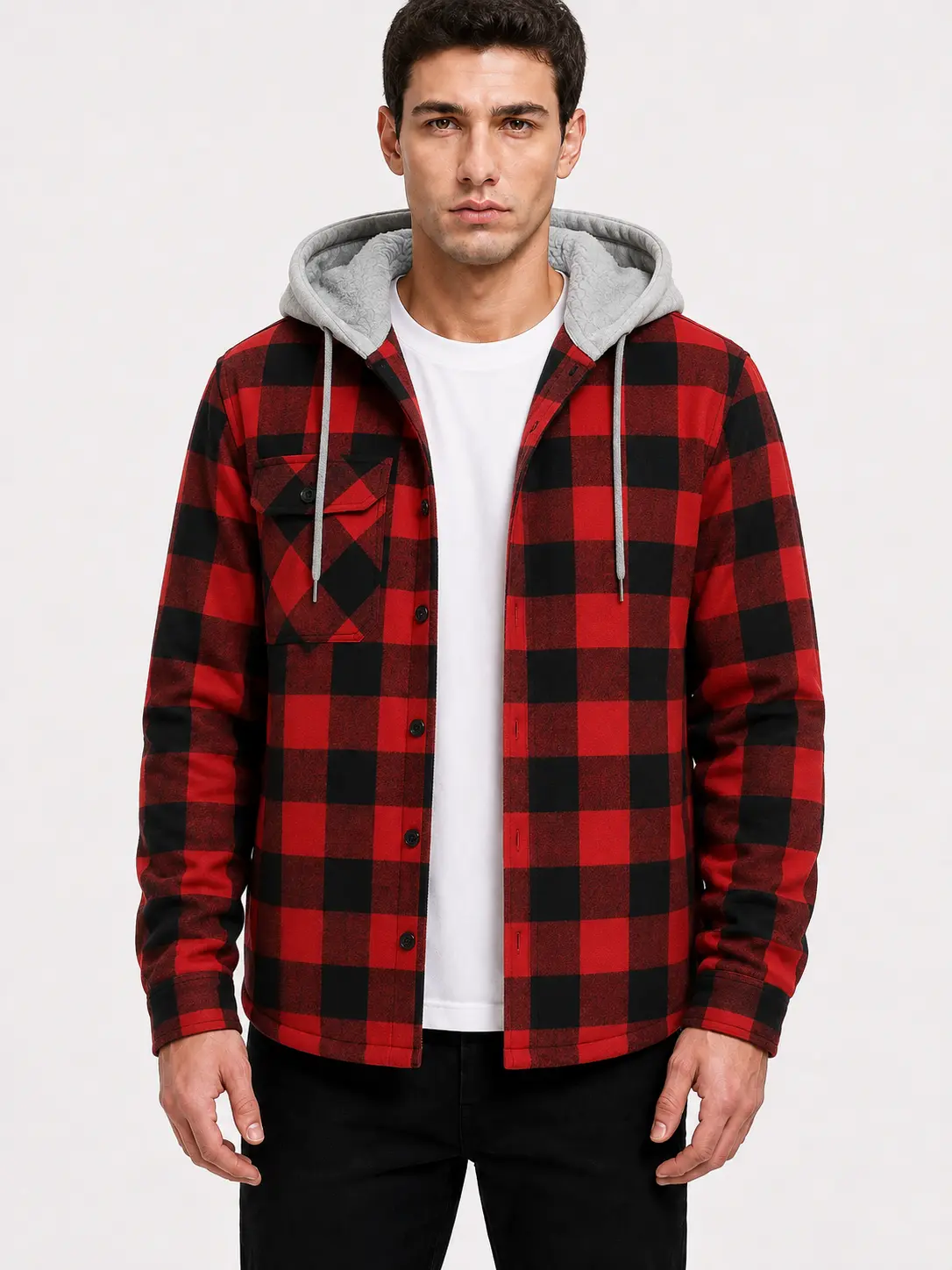 ZITY Men’s Hooded Plaid Flannel Shirt Jacket, Casual Long Sleeve Button Down, Multiple Colors