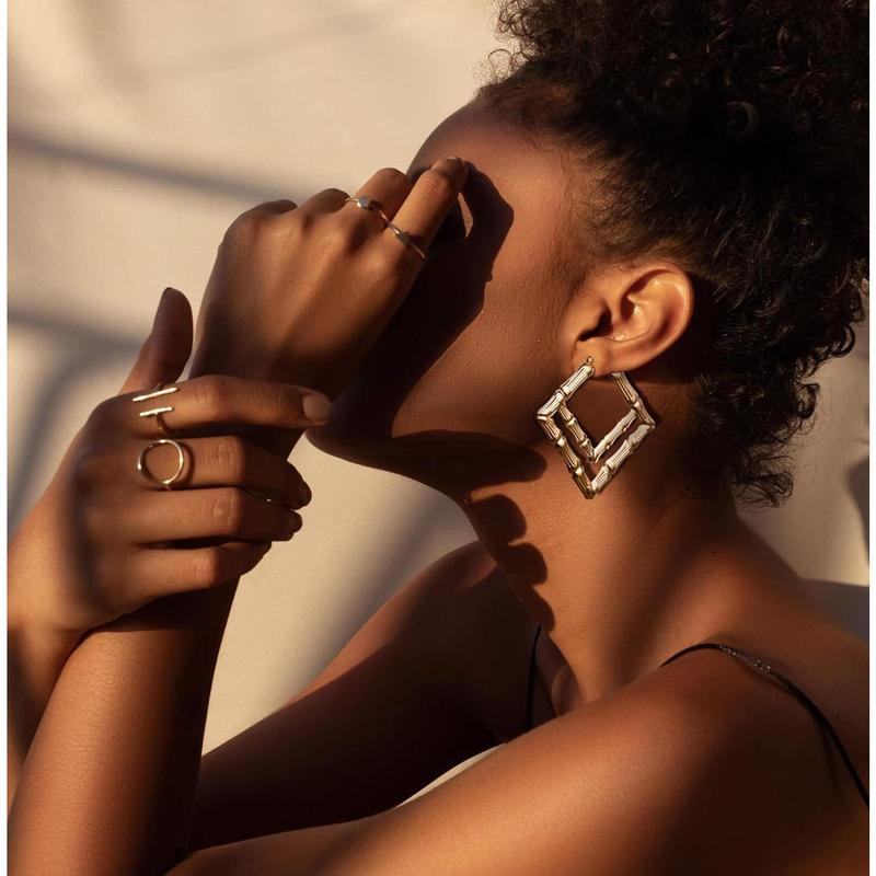 FLORIDECO 6 Pairs Bamboo Earrings Set Hollow Casting Hip-Hop Large Bamboo Earring for Women Oversize Different Shape Golden Hoop Earrings Set Fashion Rapper Accessories Jewelry Daily