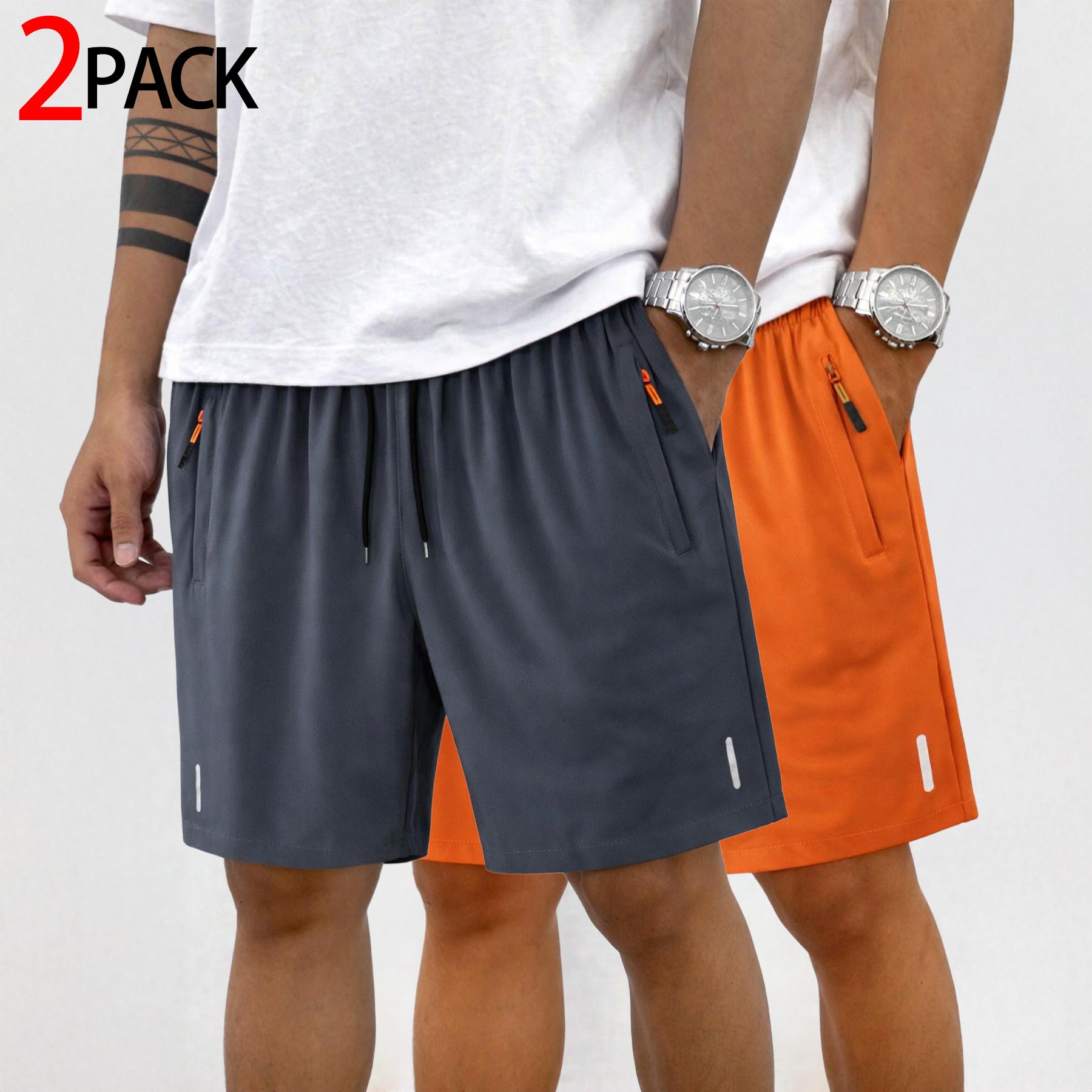 Men’s athletic shorts — running, fitness, casual, comfortable fit; elastic waistband with drawstring, zippered pockets, reflective details; suitable for training, walking, home wear, everyday use; two-pack. Men’s athletic shorts — running, fitness, casual, comfortable fit; elastic waistband with drawstring, zippered pockets, reflective details; suitable for training, walking, home wear, everyday use; two-pack.