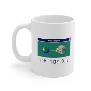 Dial Up Graphic Mug - "I'm this old" - Windows 98 Graphic - Funny Novelty Mug - Internet Nostalgia - Great Gift - White, Ceramic, 11 fl oz Mug
