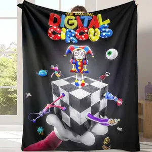 Digital Circus Flannel Blanket Jester and Surreal Fantasy Print Soft Warm Cozy Lightweight Perfect for Living Room Decor Bedroom Throw Sofa Cover Holiday Gift Movie Night